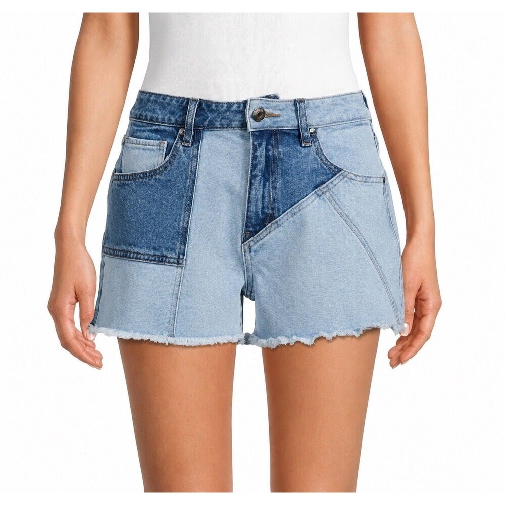 Madden NYC Patchwork Denim Shorts Juniors 7 Colorblock Frayed Festival